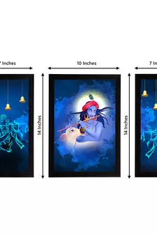 eCraftIndia Set of 3 Lord Krishna Satin Matt Texture UV Art Painting