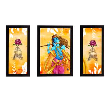 eCraftIndia Set of 3 Lord Krishna Satin Matt Texture UV Art Painting 1