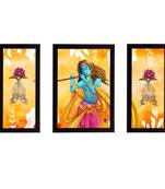 eCraftIndia Set of 3 Lord Krishna Satin Matt Texture UV Art Painting