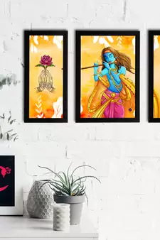 eCraftIndia Set of 3 Lord Krishna Satin Matt Texture UV Art Painting