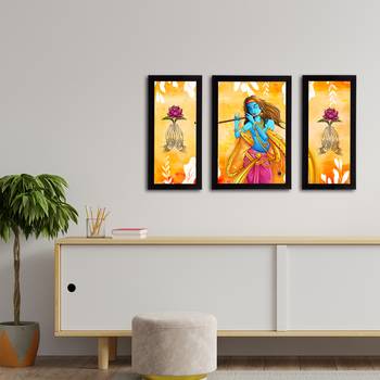 eCraftIndia Set of 3 Lord Krishna Satin Matt Texture UV Art Painting 3