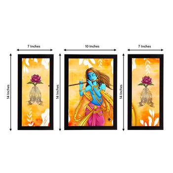 eCraftIndia Set of 3 Lord Krishna Satin Matt Texture UV Art Painting 4