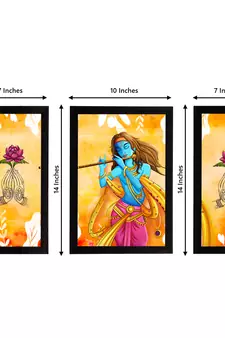 eCraftIndia Set of 3 Lord Krishna Satin Matt Texture UV Art Painting