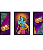 eCraftIndia Set of 3 Lord Krishna Satin Matt Texture UV Art Painting