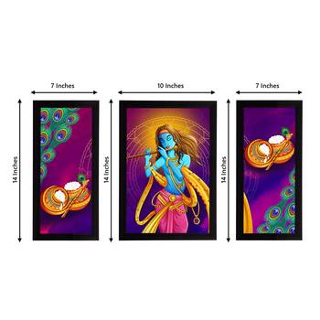 eCraftIndia Set of 3 Lord Krishna Satin Matt Texture UV Art Painting 4