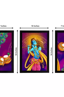 eCraftIndia Set of 3 Lord Krishna Satin Matt Texture UV Art Painting