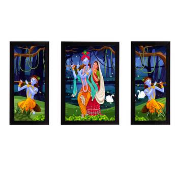 eCraftIndia Set of 3 Radha Krishna Satin Matt Texture UV Art Painting 1