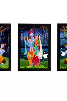 eCraftIndia Set of 3 Radha Krishna Satin Matt Texture UV Art Painting