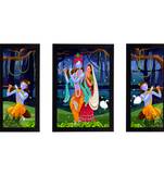 eCraftIndia Set of 3 Radha Krishna Satin Matt Texture UV Art Painting