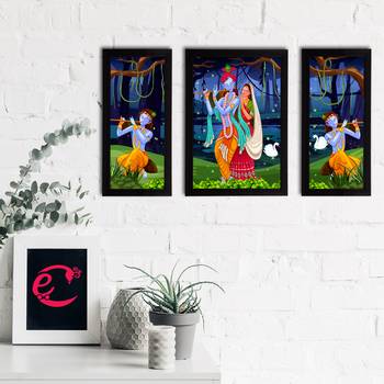 eCraftIndia Set of 3 Radha Krishna Satin Matt Texture UV Art Painting 2