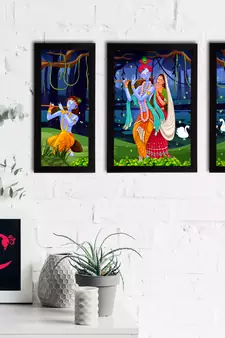 eCraftIndia Set of 3 Radha Krishna Satin Matt Texture UV Art Painting
