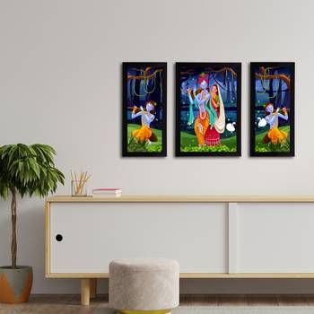 eCraftIndia Set of 3 Radha Krishna Satin Matt Texture UV Art Painting 3