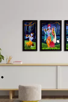 eCraftIndia Set of 3 Radha Krishna Satin Matt Texture UV Art Painting