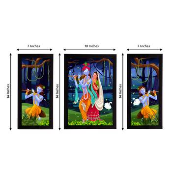 eCraftIndia Set of 3 Radha Krishna Satin Matt Texture UV Art Painting 4