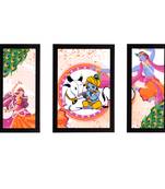 eCraftIndia Set of 3 Lord Krishna Satin Matt Texture UV Art Painting