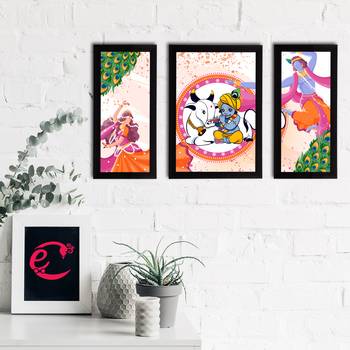 eCraftIndia Set of 3 Lord Krishna Satin Matt Texture UV Art Painting 2