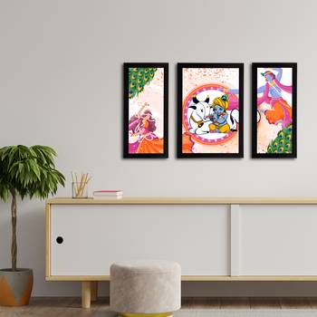eCraftIndia Set of 3 Lord Krishna Satin Matt Texture UV Art Painting 3