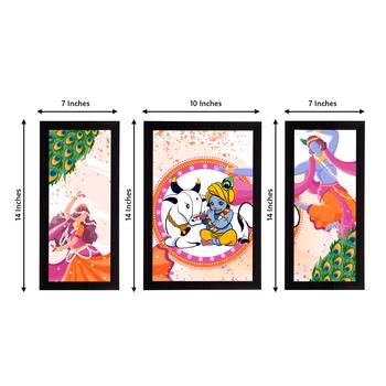 eCraftIndia Set of 3 Lord Krishna Satin Matt Texture UV Art Painting 4