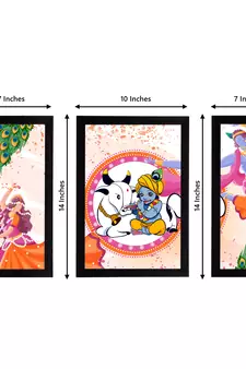 eCraftIndia Set of 3 Lord Krishna Satin Matt Texture UV Art Painting