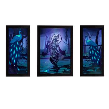 eCraftIndia Set of 3 Lord Krishna Satin Matt Texture UV Art Painting 1