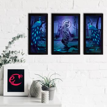 eCraftIndia Set of 3 Lord Krishna Satin Matt Texture UV Art Painting 2