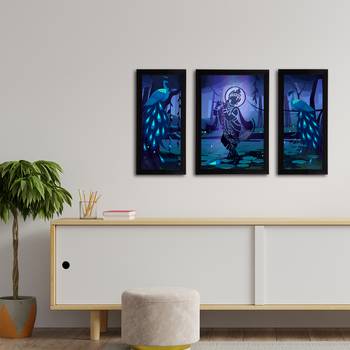 eCraftIndia Set of 3 Lord Krishna Satin Matt Texture UV Art Painting 3