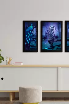 eCraftIndia Set of 3 Lord Krishna Satin Matt Texture UV Art Painting