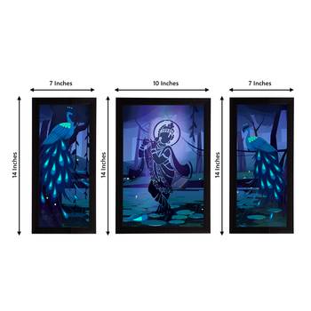 eCraftIndia Set of 3 Lord Krishna Satin Matt Texture UV Art Painting 4