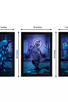 eCraftIndia Set of 3 Lord Krishna Satin Matt Texture UV Art Painting