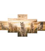eCraftIndia Set of 5 Running Horses Premium Sunboard Panels Painting