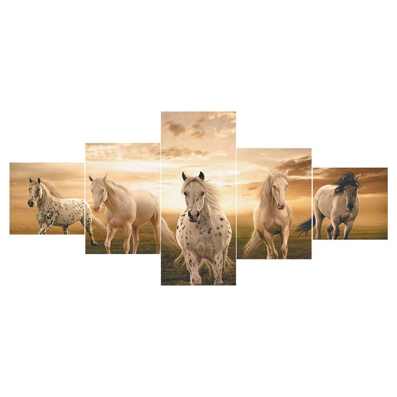 eCraftIndia Set of 5 Running Horses Premium Sunboard Panels Painting