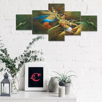 eCraftIndia Set of 5 Radha Krishna Premium Sunboard Panels Painting 2