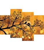 eCraftIndia Set of 4 Birds Couple Sitting on Tree Branch Premium Sunboard Panels Painting