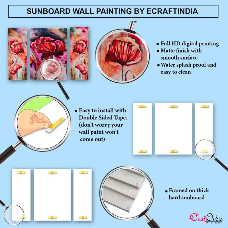 eCraftIndia Set of 4 Birds Couple Sitting on Tree Branch Premium Sunboard Panels Painting