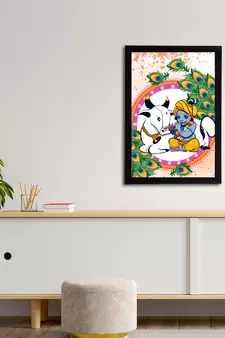 eCraftIndia Lord Krishna Satin Matt Texture UV Art Painting