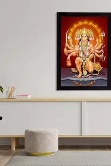 eCraftIndia Panch Mukhi Lord Hanuman Satin Matt Texture UV Art Painting