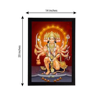 eCraftIndia Panch Mukhi Lord Hanuman Satin Matt Texture UV Art Painting 4