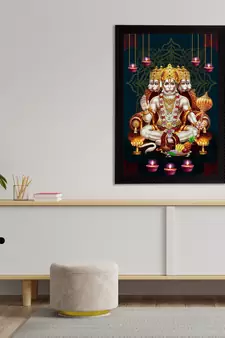 eCraftIndia Panch Mukhi Lord Hanuman Satin Matt Texture UV Art Painting