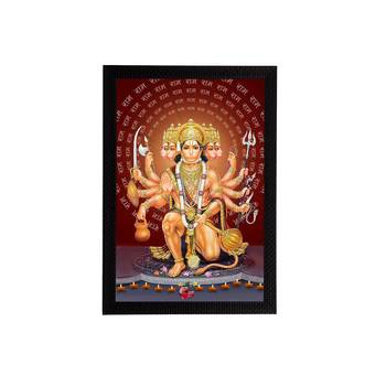 eCraftIndia Panch Mukhi Lord Hanuman Satin Matt Texture UV Art Painting 1