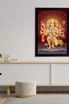 eCraftIndia Panch Mukhi Lord Hanuman Satin Matt Texture UV Art Painting