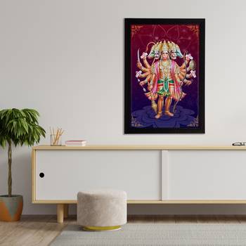 eCraftIndia Panch Mukhi Lord Hanuman Satin Matt Texture UV Art Painting 3