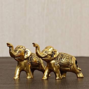 eCraftIndia Set of 2 Golden Elephants Metal Animal Figurine Decorative Showpiece 1