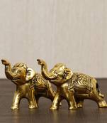 eCraftIndia Set of 2 Golden Elephants Metal Animal Figurine Decorative Showpiece