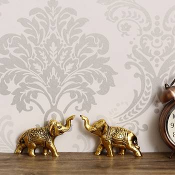 eCraftIndia Set of 2 Golden Elephants Metal Animal Figurine Decorative Showpiece 2