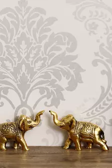 eCraftIndia Set of 2 Golden Elephants Metal Animal Figurine Decorative Showpiece