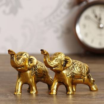 eCraftIndia Set of 2 Golden Elephants Metal Animal Figurine Decorative Showpiece 3