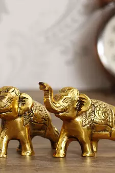 eCraftIndia Set of 2 Golden Elephants Metal Animal Figurine Decorative Showpiece
