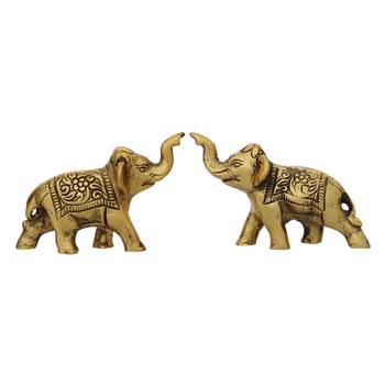 eCraftIndia Set of 2 Golden Elephants Metal Animal Figurine Decorative Showpiece 4