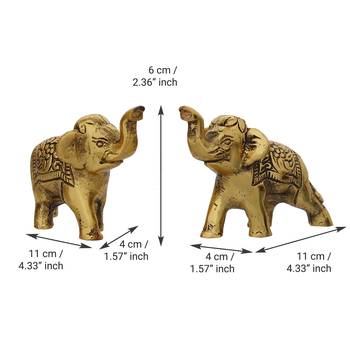 eCraftIndia Set of 2 Golden Elephants Metal Animal Figurine Decorative Showpiece 5