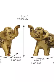 eCraftIndia Set of 2 Golden Elephants Metal Animal Figurine Decorative Showpiece